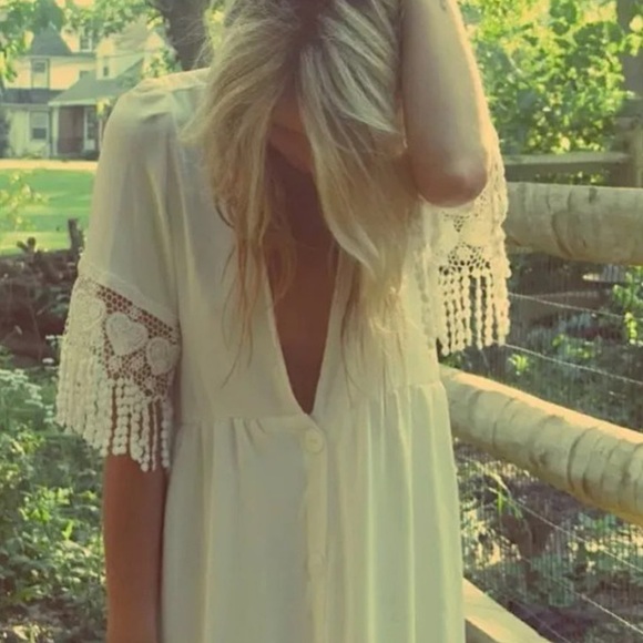 Stone Cold Fox Jade Mini Dress White Silk Embroidered Lace Babydoll Button RARE - Picture 5 of 14